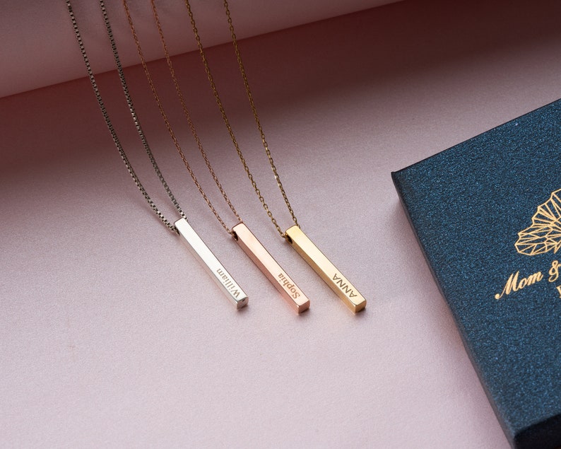 Personalized 3D Vertical Bar Necklace