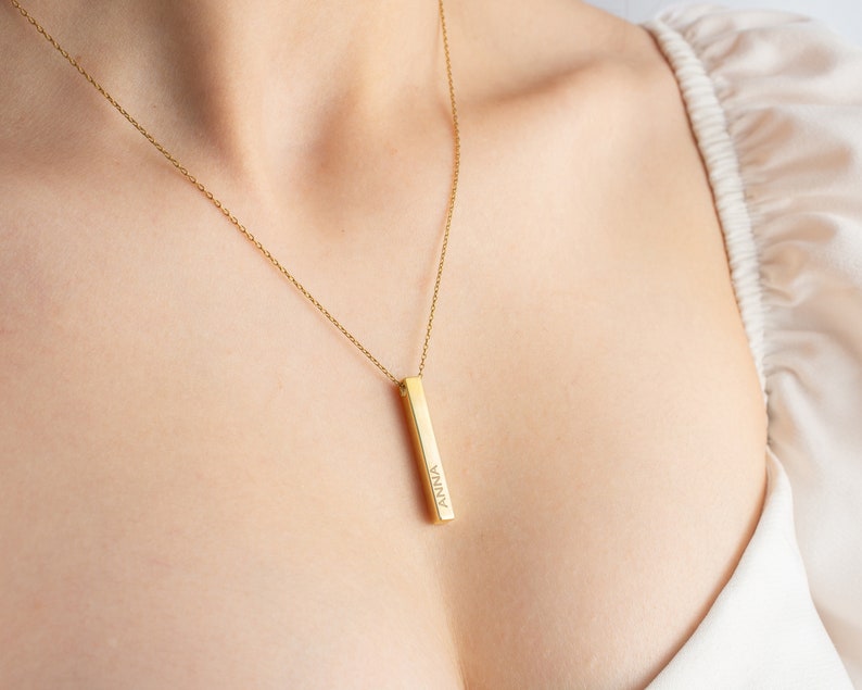 Personalized 3D Vertical Bar Necklace