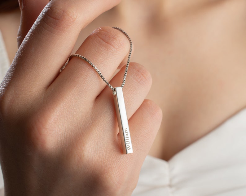 Personalized 3D Vertical Bar Necklace