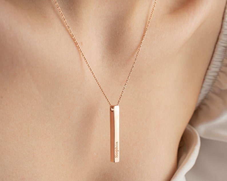 Personalized 3D Vertical Bar Necklace