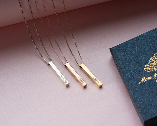 Personalized 3D Vertical Bar Necklace